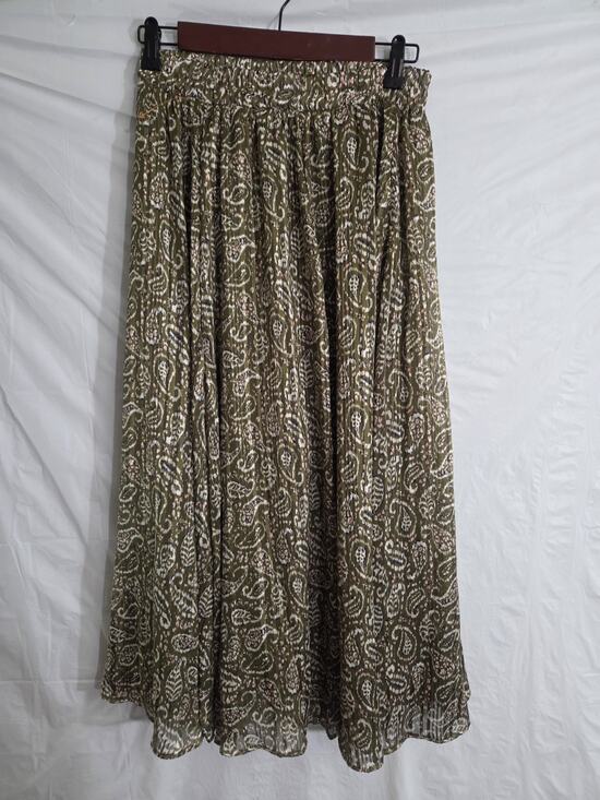 ophelia Roe Dresses & Skirts - Pleated Maxi Skirt Size Sm Green Paisley Lined Gold Trim Gypsy Peasant Boho